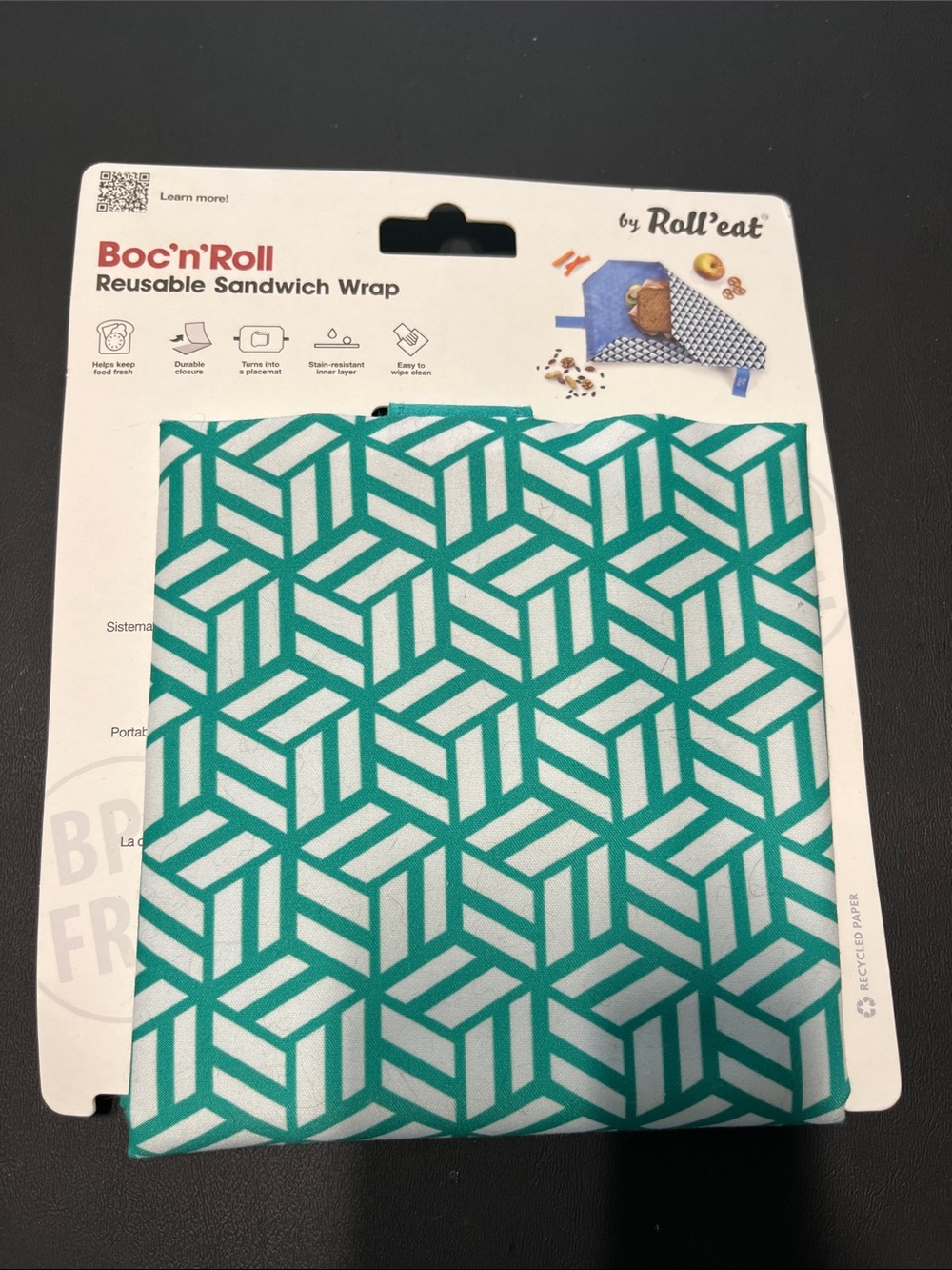 Boc'n'Roll Reusable Sandwich Wrap in Teal Geometric